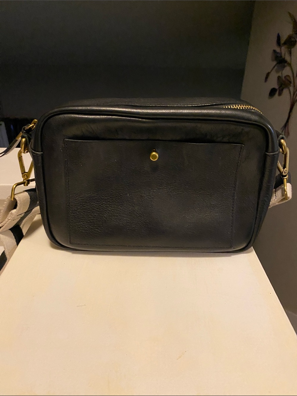Madewell Black Leather Crossbody with Gold Hardware